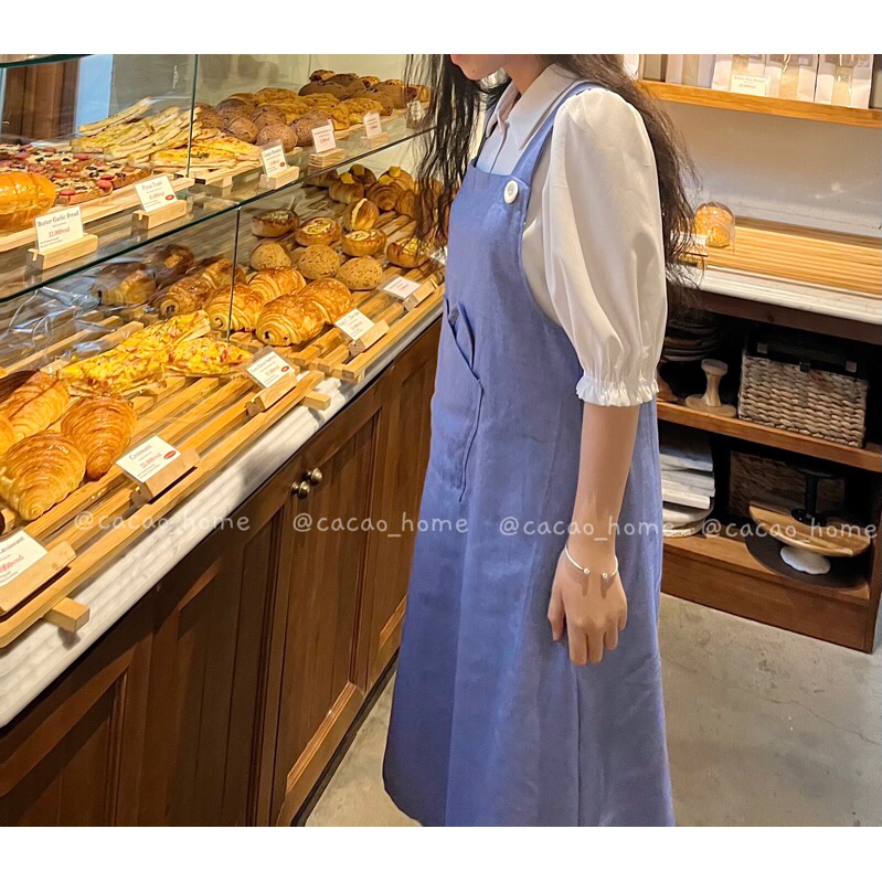 Set áo sơ mi trắng tiểu thư và đầm yếm túi vuông túi giỏ xách dễ thương tặng kèm cột tóc vải cùng màu