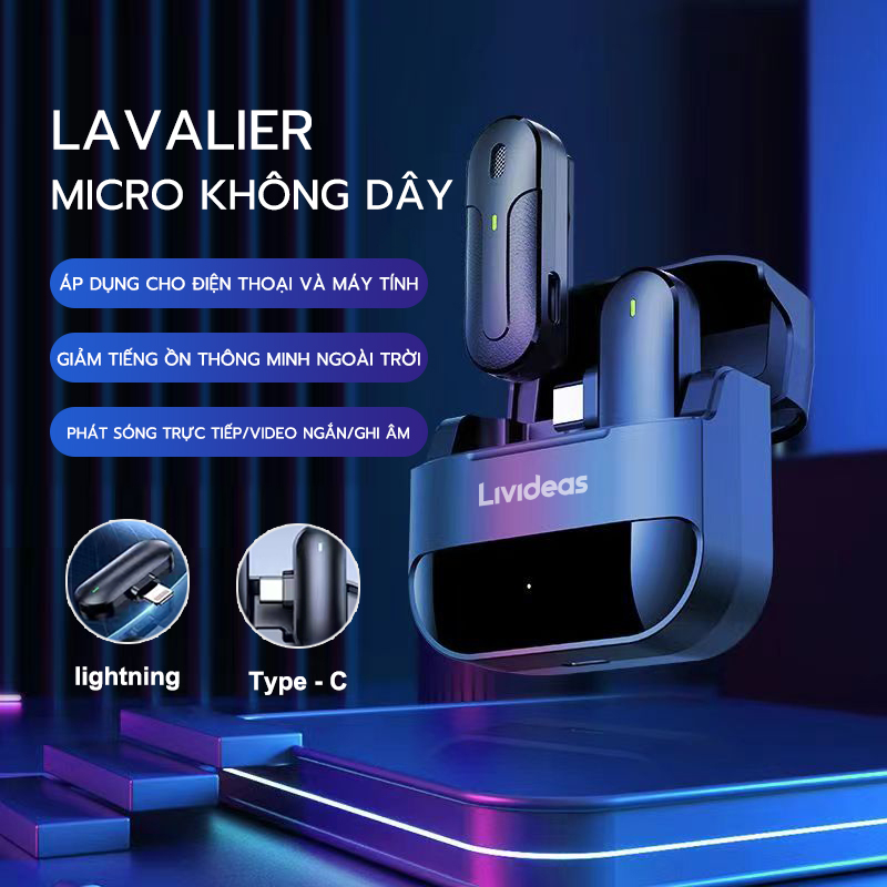 Micro không dây Lividias micro không dây cài áo cài áo lọc tạp mic livestream âm khi live/quay video/có đế sạc
