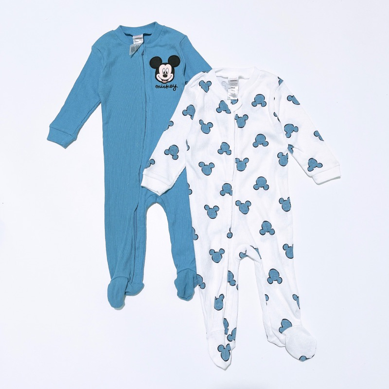 [size 0/3m -6/9m] Body sleep cotton kéo khoá hiệu DISNEY, bodysuit dài tay liền tất, body suit cho b