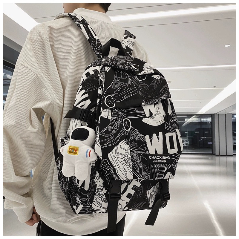 Balo Ulzzang Nhiều Ngăn Nắp Cài Hoạ Tiết