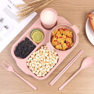 Khay đựng cơm lúa mạch gồm 6 chi tiết cho bé