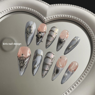 Nailbox thiết kế - móng giả thiết kế tráng gương tông xanh ghi thạch nude charm thánh giá cao cấp