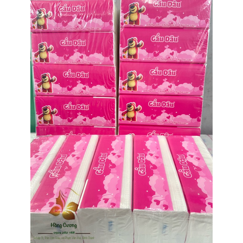 Giấy ăn rút gấu Dâu siêu hot trắng, mịn, dai- Gói 500 tờ dạng rút