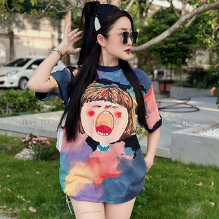 Áo nữ Bigsize cô gái ngáp ngủ loang bảy màu