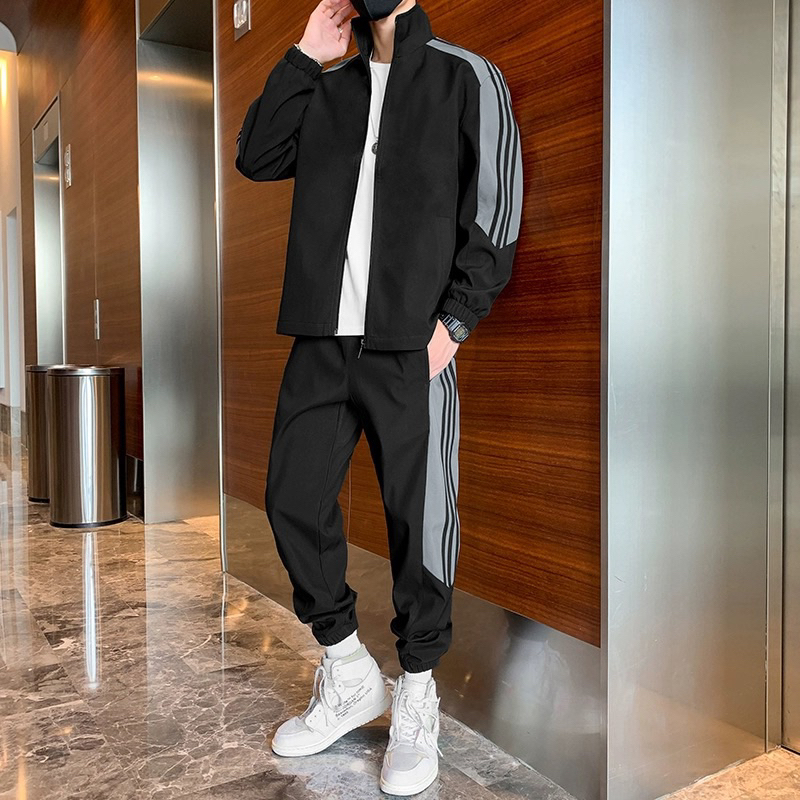 Set áo khoác thể thao nam, áo khoác thể thao kèm quần cho nam vải mát size M L XL 2XL