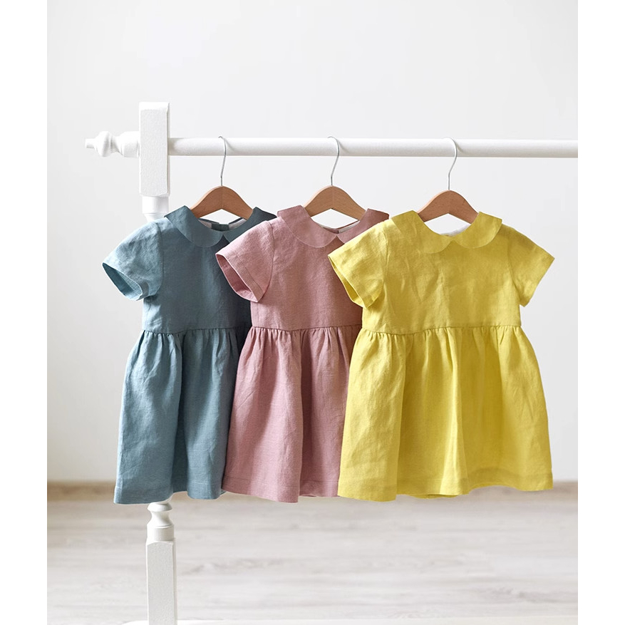 Đầm babydoll linen cho bé - đầm bé gái cao cấp - đầm basic cho trẻ - Em Bé Ơi - D01