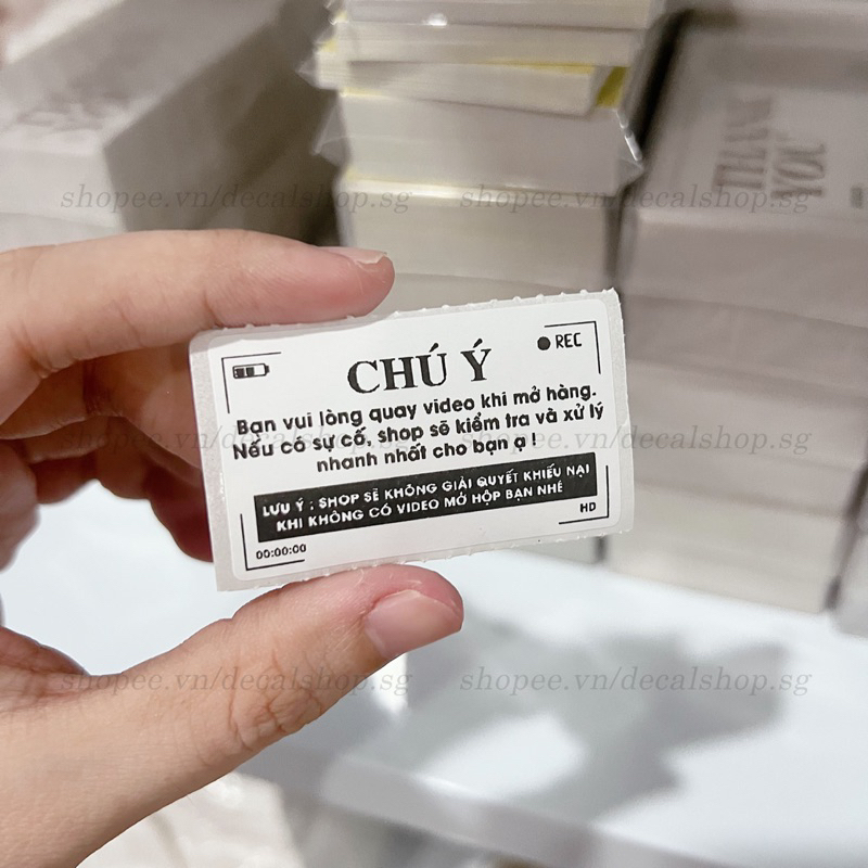 50-100 Tem Niêm Phong CHÚ Ý QUAY VIDEO UNBOX - Size 5x3cm - Có Keo Sẵn