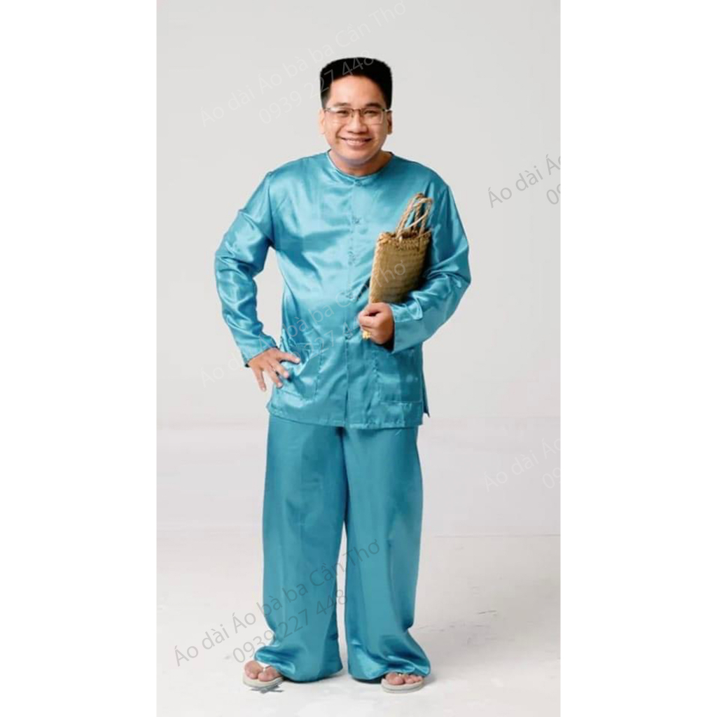 Bộ áo bà ba nam phi bóng xanh dương - Có bộ bà ba Bigsize- may sỉ bà ba toàn quốc - May bộ bà ba theo yêu cầu