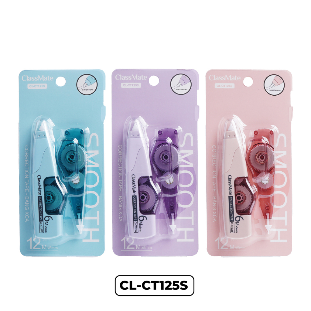Băng xoá giấy CLASSMATE nhiều màu, bút xoá kéo cao cấp che phủ tốt có kèm lõi thay thế CT125S