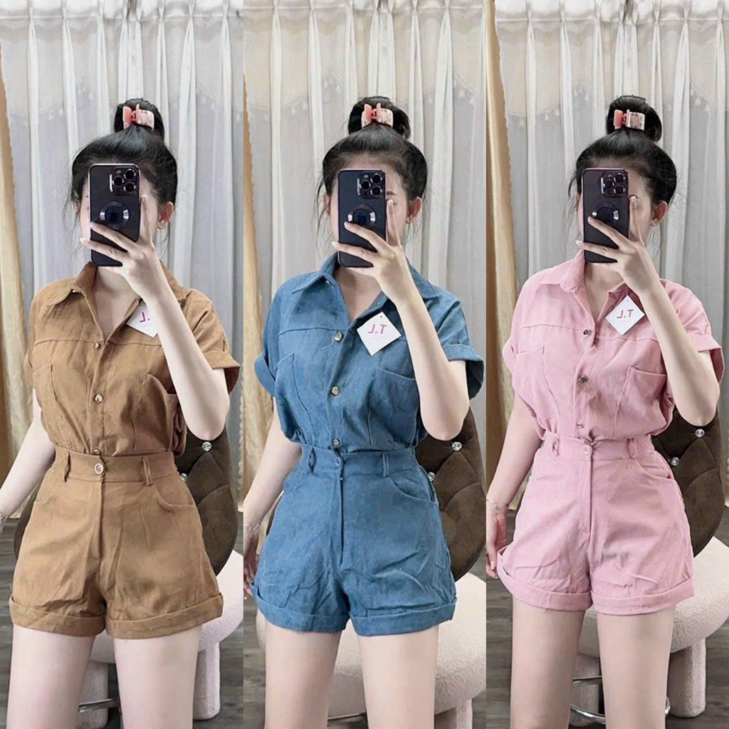 Set bộ đồ nữ đi chơi Set sơ mi tay ngắn gài nút quần gập gấu 4 màu chất tăm nhung form chuẩn