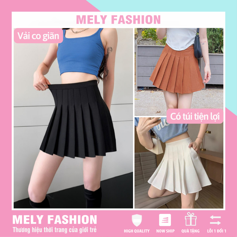 Chân váy tennis xếp ly ngắn chữ A có túi lưng cao chất Umi cao cấp co giãn có bigsize màu đen trắng nâu trẻ trung CV73