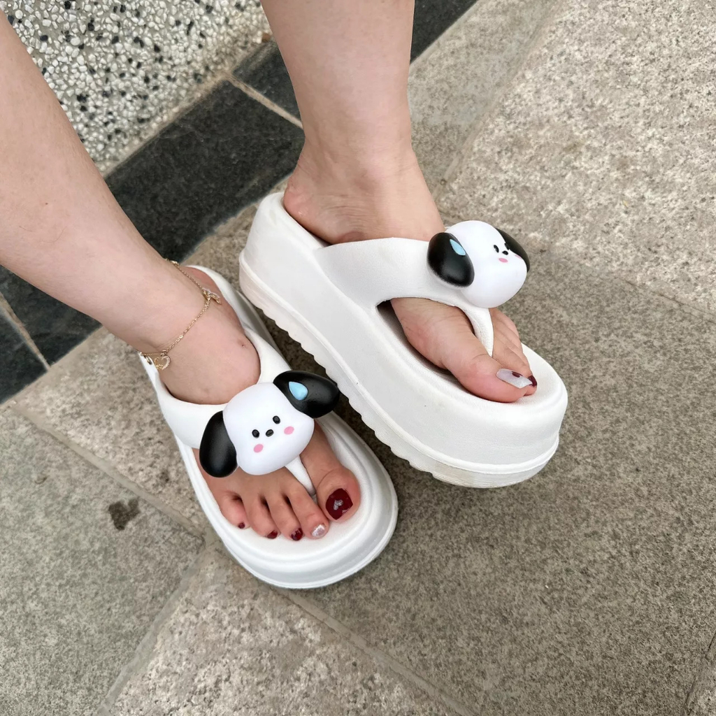 Dép nữ đế cao 6cm ,dép xỏ ngón siêu nhẹ, siêu êm ,dép bánh mì đính hình chú chó siêu cute