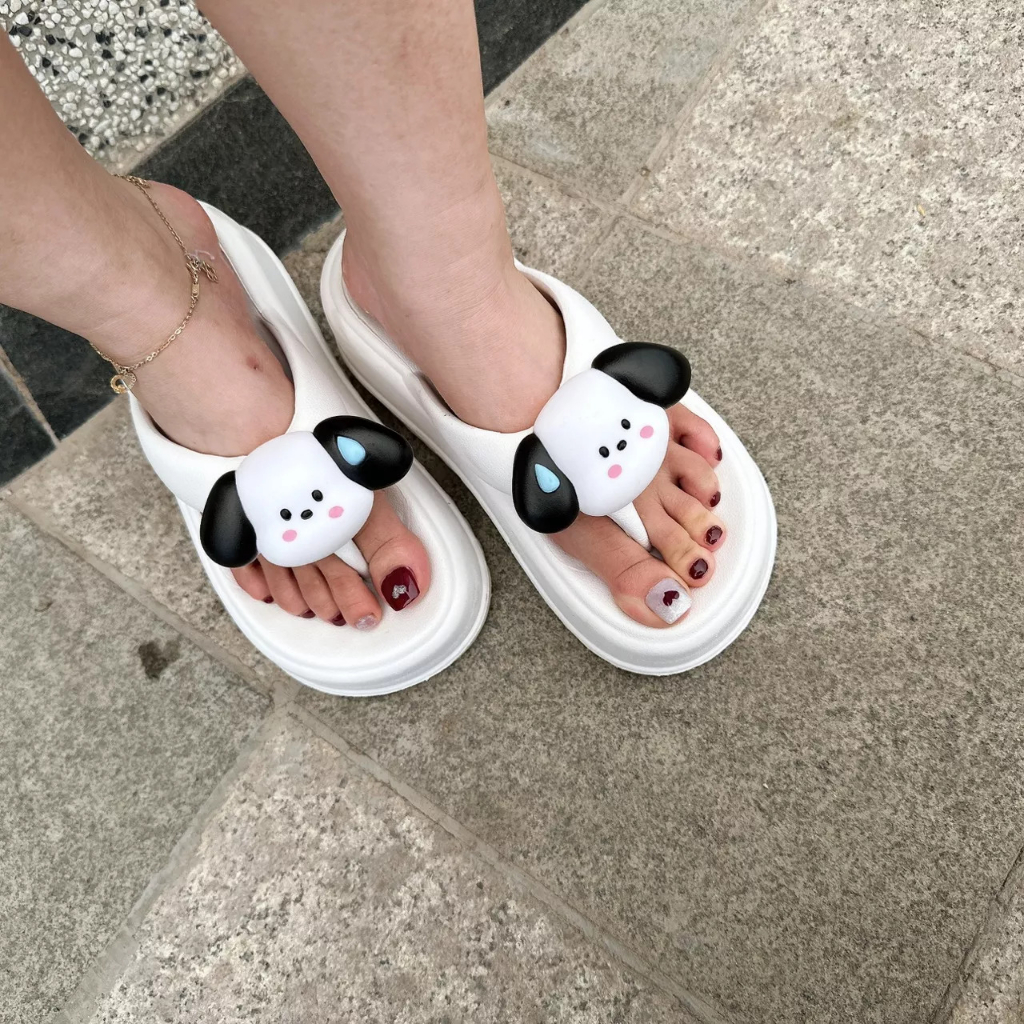 Dép nữ đế cao 6cm ,dép xỏ ngón siêu nhẹ, siêu êm ,dép bánh mì đính hình chú chó siêu cute