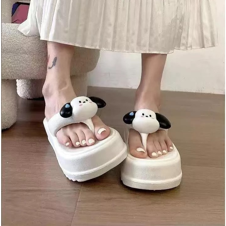 Dép nữ đế cao 6cm ,dép xỏ ngón siêu nhẹ, siêu êm ,dép bánh mì đính hình chú chó siêu cute