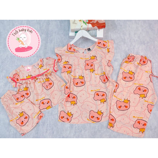 Đồ bộ đôi tole ,lanh cho mẹ và bé gái, đồ cặp bé và mẹ thỏ baby kids