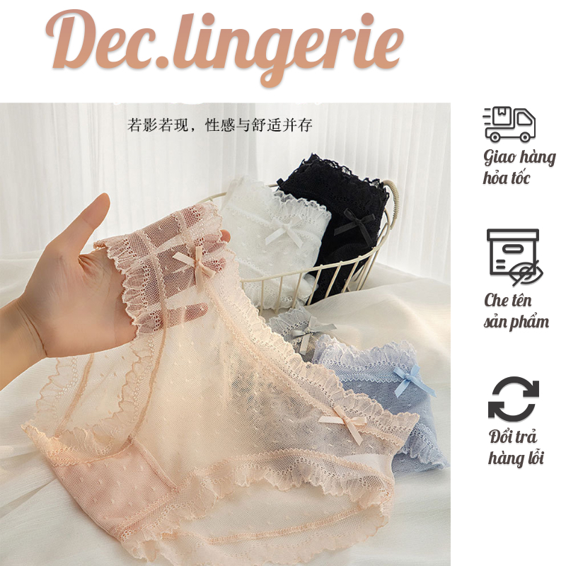 Quần lót nữ ren mềm mịn thoáng mát phối nơ xinh R12