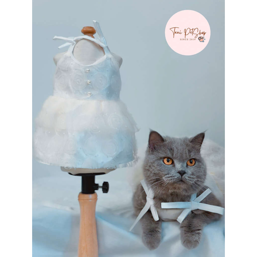 Váy Đầm Lưới Nổi Hoa Cho Thú Cưng - Váy Đầm Mặc Đám Cưới - Áo Cho Chó Mèo Cao Cấp Tanipetshop