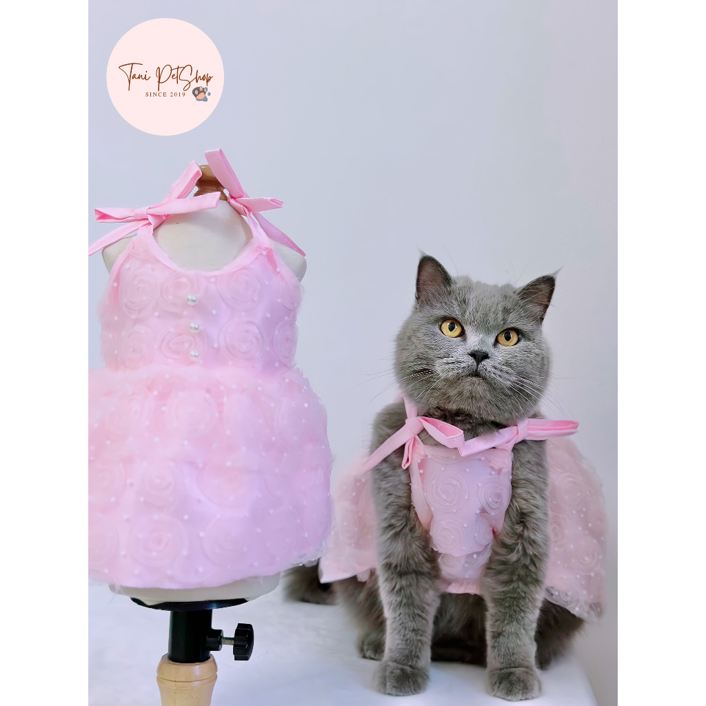 Váy Đầm Lưới Nổi Hoa Cho Thú Cưng - Váy Đầm Mặc Đám Cưới - Áo Cho Chó Mèo Cao Cấp Tanipetshop