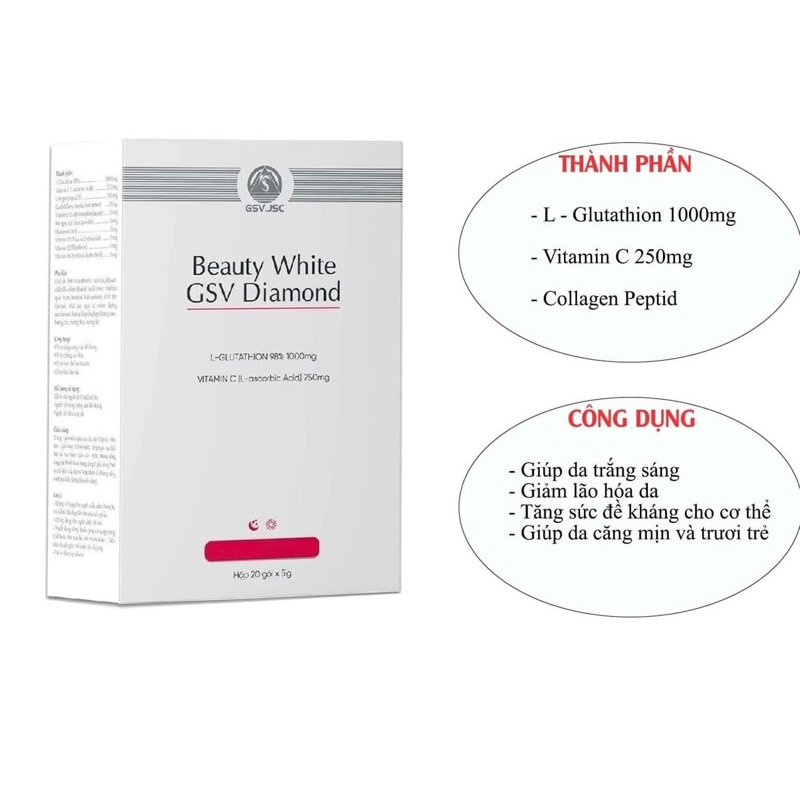 Glutathione 1000mg GSV làm sáng da chống lão hoá dạng sủi dễ hấp thu