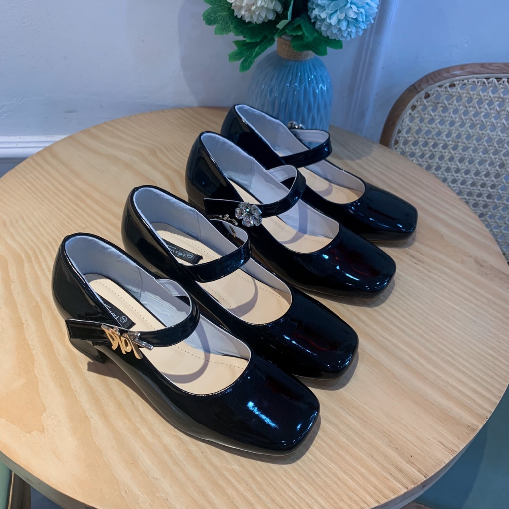 Giày Mary Jane cao gót 5cm da bóng cao cấp giày Lolita nữ phong cách Pháp hiện đại