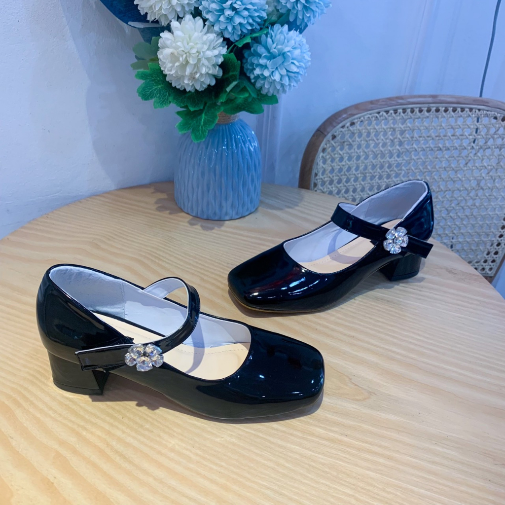 Giày cao gót LIM Store đế vuông quai đính đá giày mary jane phong cách Pháp thanh lịch