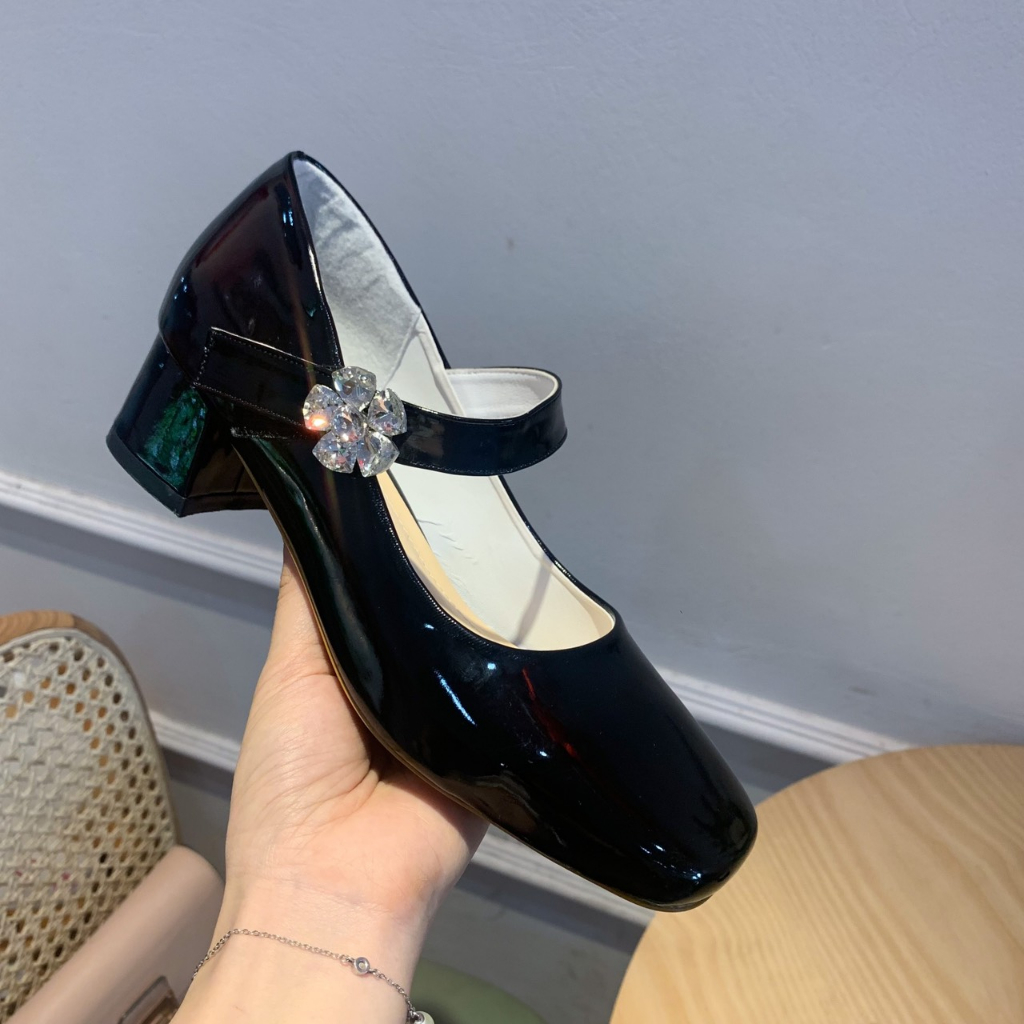 Giày cao gót LIM Store đế vuông quai đính đá giày mary jane phong cách Pháp thanh lịch