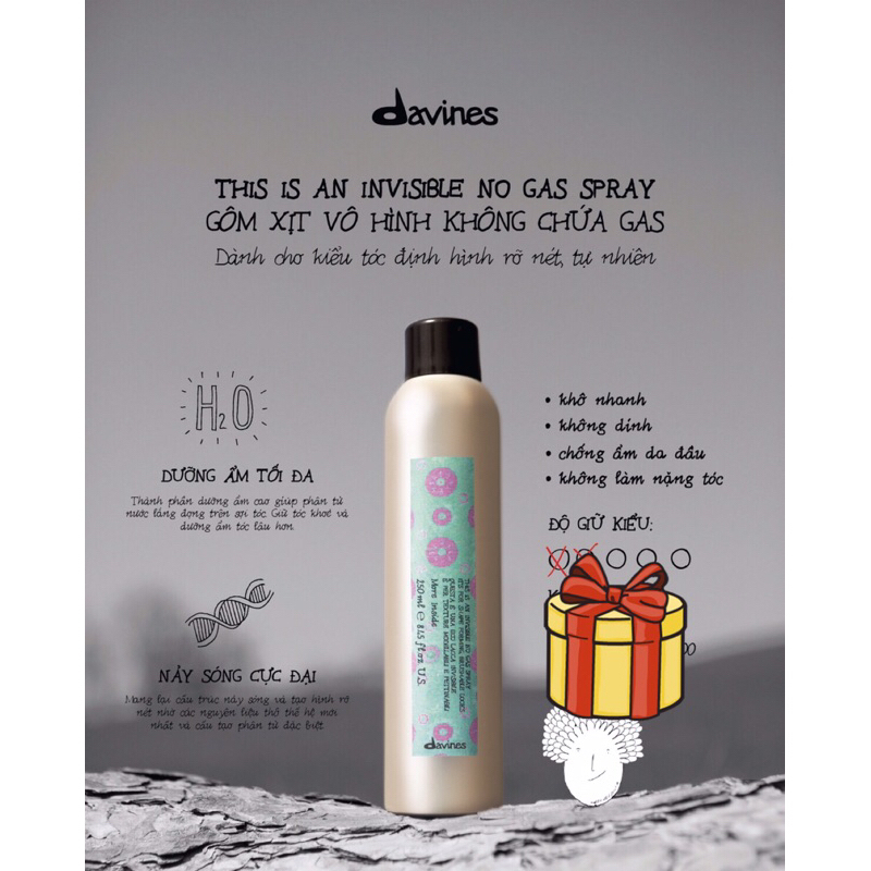 Gôm xịt vô hình không chứa Gas Invisible No Gas Spray Davines 250ml