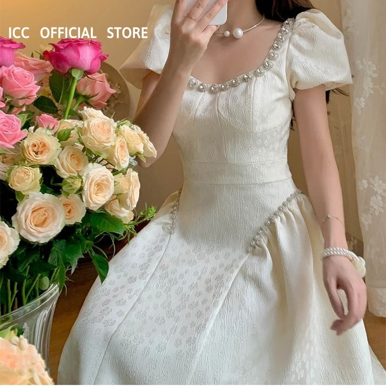 Đầm Trắng Đi Tiệc Tiểu Thư Dáng Dài - Váy Bigsize Công Chúa Dáng Xòe Order Taobao VD099 ICC Official Store