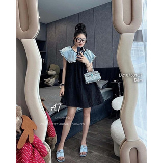 Đầm sát nách dáng suông phối cổ bèo jean loang xinh xắn!
