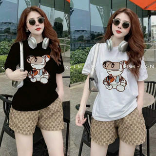 Bộ short cotton thêu q châu cao cấp