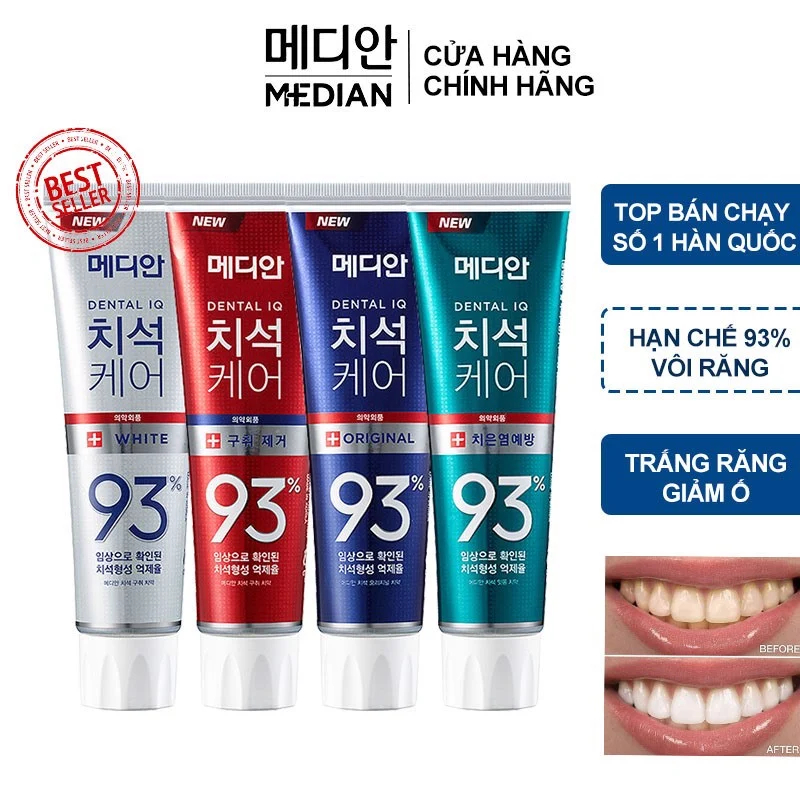 Kem Đánh Răng Thơm Miệng Median Dental Iq 93% 120g có nhiều màu Hàn Quốc shop Hong1008