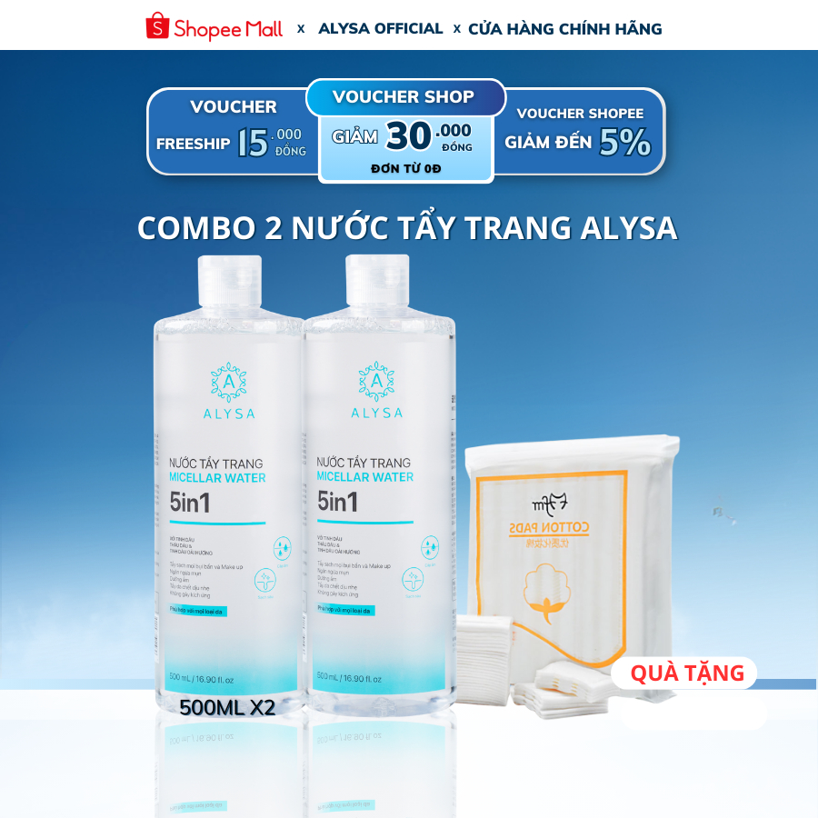 Nước làm sạch sâu và tẩy trang cho da nhạy cảm Micellar Water ALYSA 500ML