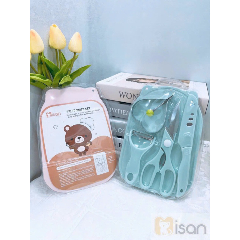 Set 4 món dao, kéo, thớt, nạo đồ ăn dặm cho bé