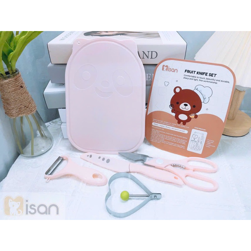 Set 4 món dao, kéo, thớt, nạo đồ ăn dặm cho bé