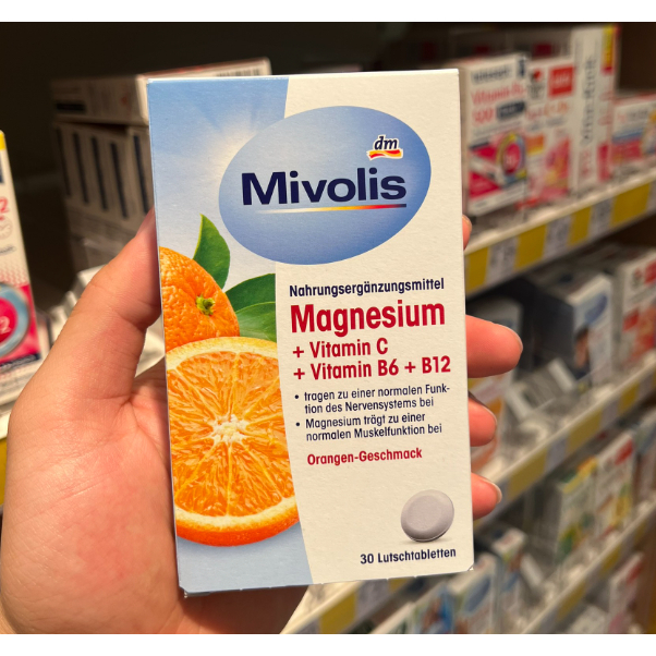 [Mivolis] Viên Ngậm Magiê + Vitamin C + Vitamin B6 + B12 Vị Cam 30 viên(Đức) -Mivolis Magnesium+Vitamin C+Vitamin B6+B12