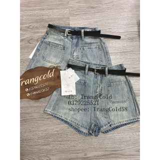 Quần short jeans túi trước kèm đai