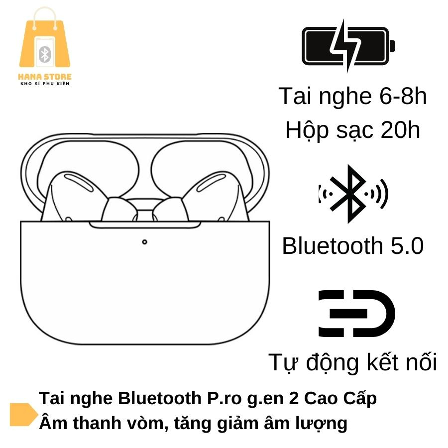 Tai Nghe Bluetooth Pro Gen 2 Cao Cấp Tăng Giảm Âm Lượng Xuyên Âm Pin Trâu Cảm Ứng Chống Ồn Định Vị Đổi Tên - Hana Store