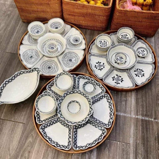 Bộ Bát Đĩa Hoa Mặt Trời Cúng Gia Tiên Chén Dĩa Sứ Bát Tràng Cao Cấp 2 Size Hoạ Tiết Vẽ Tay Làm Quà Tặng Ý Nghĩa