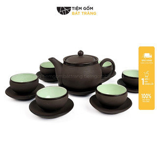 Bộ ấm chén sứ bát tràng bộ trà men nâu ganh mộc trơn 300ml chén lòng xanh uống trà làm quà tặng cao cấp