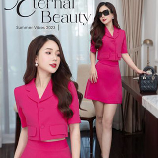 Sét vest Blazer tay ngắn áo vest croptop chân váy A