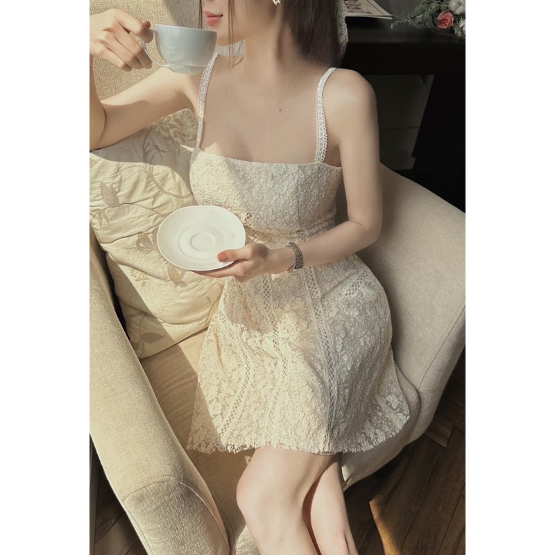 ĐẦM THIẾT KẾ MIDI REN XOÈ 2 DÂY