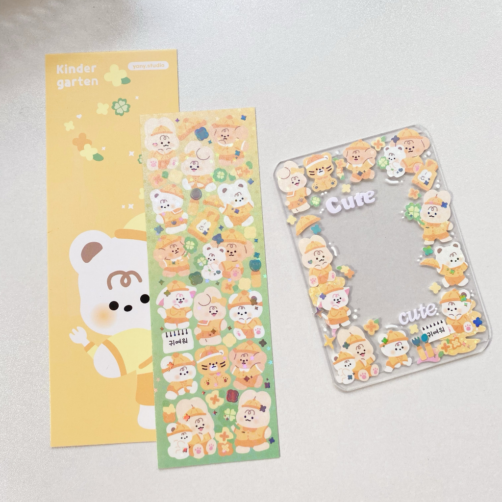 Hình dán sticker thẻ goo gấu thỏ cún kim tuyến hàn quốc dễ thương decor toploader