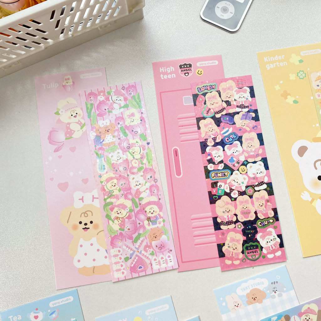 Hình dán sticker thẻ goo gấu thỏ cún kim tuyến hàn quốc dễ thương decor toploader