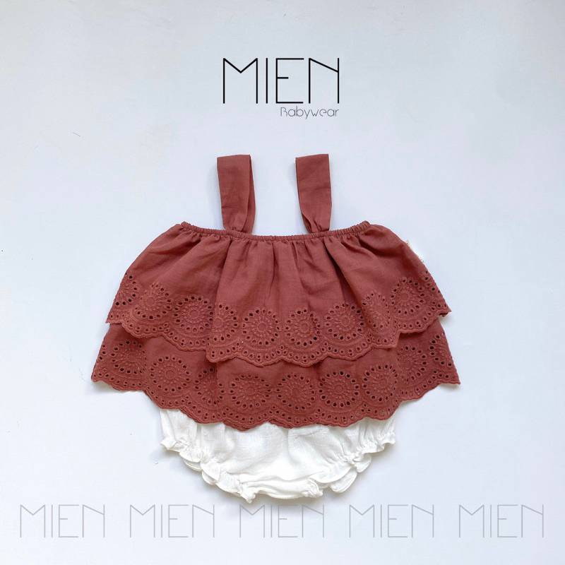 (R37) Set thô thêu 2 lớp nhún ngực MIEN cho bé gái