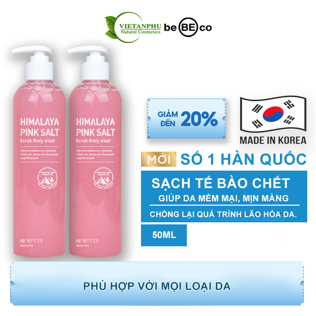 Sữa tắm tẩy tế bào chết muối hồng Himalaya hương nước hoa, sạch mụn ,sạch tế vào chết giảm viêm chân lông BEBECO 500ml