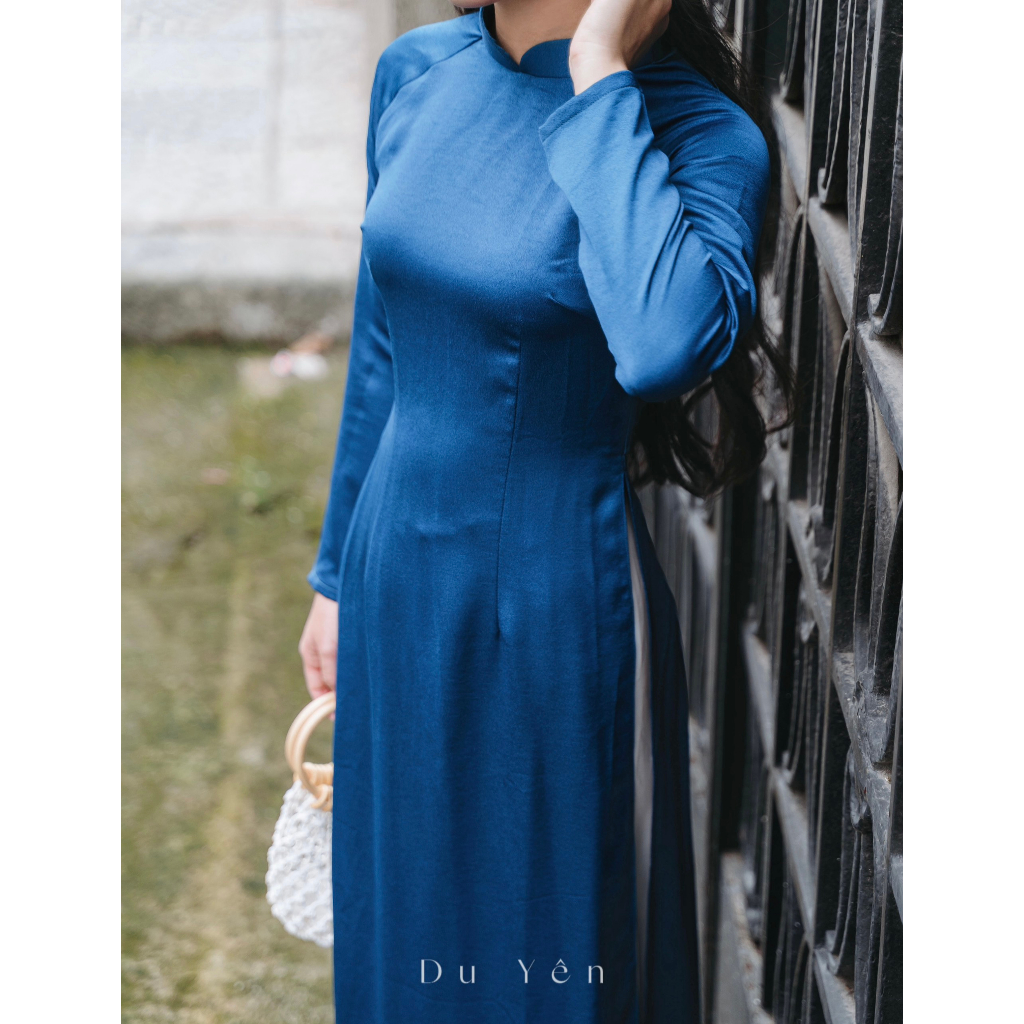 Áo dài lụa tây thi truyền thống, áo dài thiết kế Du Yên,BST áo dài Nhã xanh than