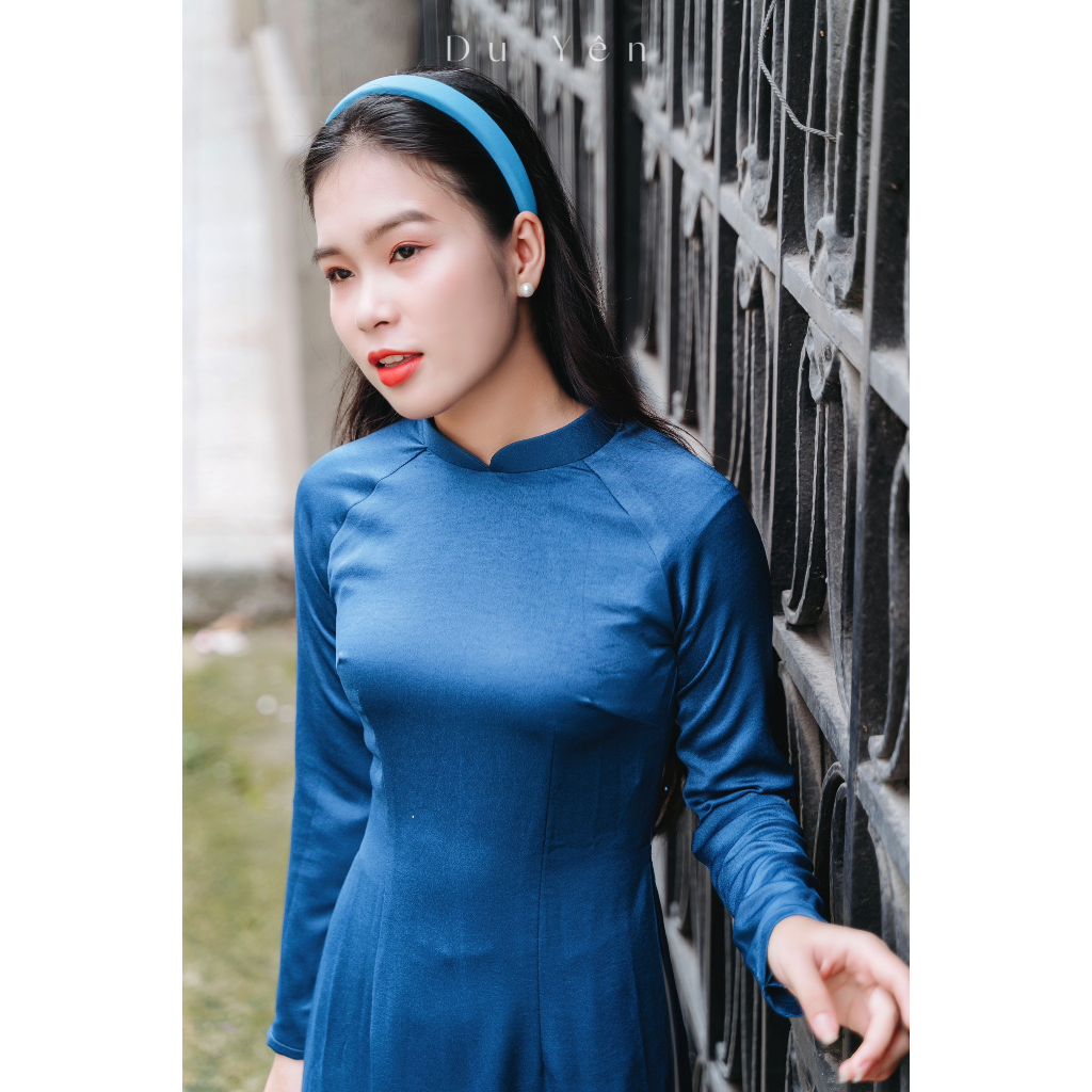 Áo dài lụa tây thi truyền thống, áo dài thiết kế Du Yên,BST áo dài Nhã xanh than