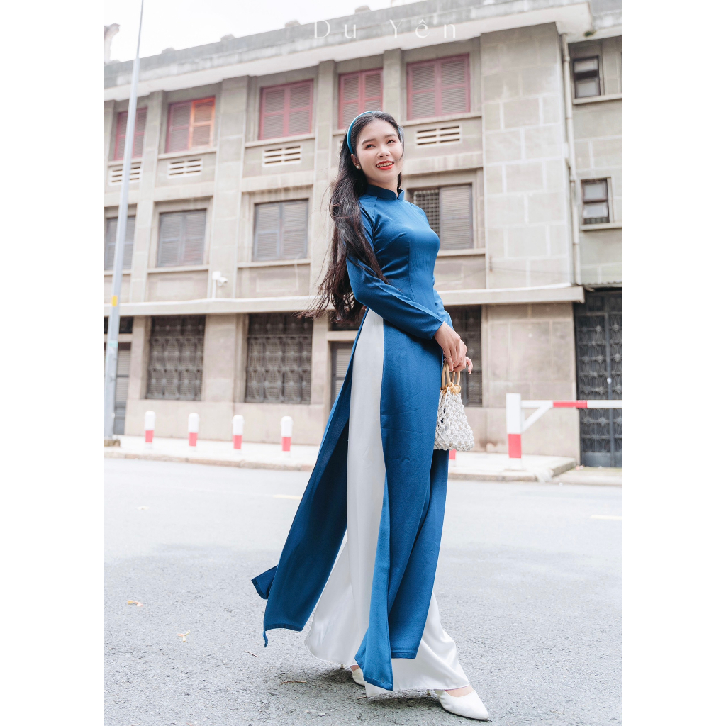 Áo dài lụa tây thi truyền thống, áo dài thiết kế Du Yên,BST áo dài Nhã xanh than
