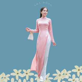 Áo dài truyền thống lụa ngọc trai , áo dài nhã hồng