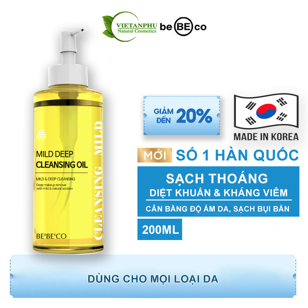 Dầu tẩy trang cho mọi loại da giúp ngừa mụn làm sạch sâu chiết xuất từ thiên nhiên BEBECO MILD DEEP CLEANSING OIL 200ML